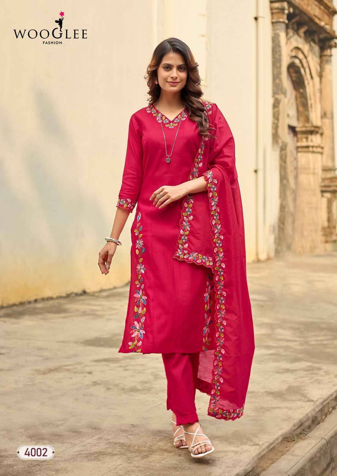 Rudrika By WOOGLEE 4001 to 4004 Series Designer Festive Suits Beautiful Fancy Stylish Colorful Party Wear & Occasional Wear Viscose Dresses At Wholesale Price